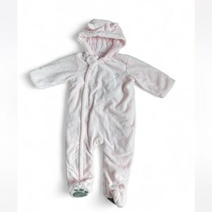 Cozy Pink Hooded Baby Onesie - Size 9 Months